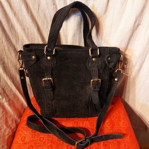 Studio Moda black alligator-stamped suede crossbody bag, EUC